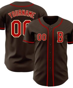 Custom Brown Red-Cream Authentic Baseball Jersey