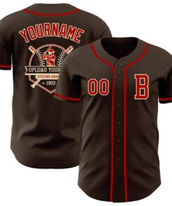 Custom Brown Red-Cream Authentic Baseball Jersey