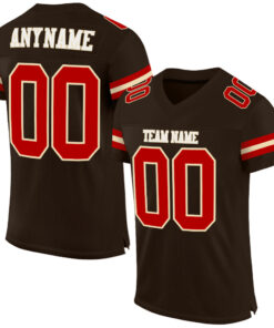 Custom Brown Red-Cream Mesh Authentic Football Jersey