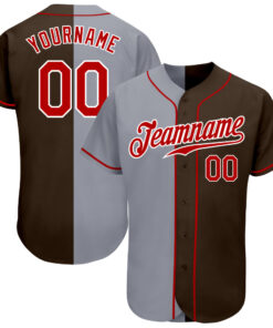 Custom Brown Red-Gray Authentic Split Fashion Baseball Jersey