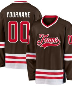Custom Brown Red-White Hockey Jersey