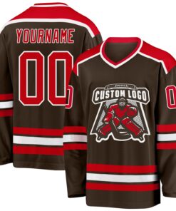 Custom Brown Red-White Hockey Jersey