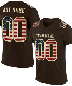 Custom Brown Vintage USA Flag-City Cream Mesh Authentic Football Jersey