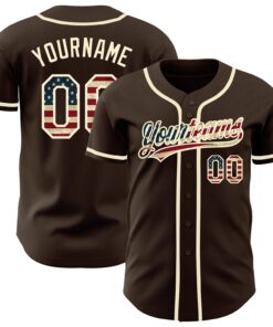 Custom Brown Vintage USA Flag-Cream Authentic Baseball Jersey