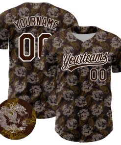 Custom Brown White 3D Pattern Design Animal Loongfeng Authentic Baseball Jersey