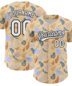 Custom Brown White-Black 3D Hawaii Tropical Palm Leaves Authentic Baseball Jersey