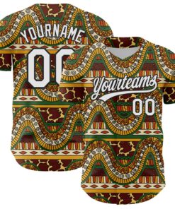 Custom Brown White-Black 3D Pattern Design Black History Month Authentic Baseball Jersey