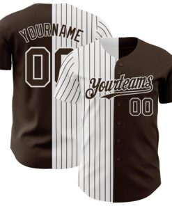 Custom Brown White-Brown Pinstripe Authentic Split Fashion Baseball Jersey