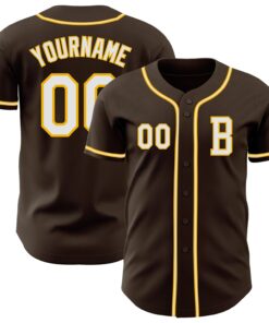 Custom Brown White-Gold Authentic Baseball Jersey