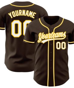 Custom Brown White-Gold Authentic Baseball Jersey