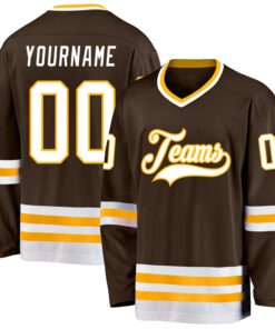 Custom Brown White-Gold Hockey Jersey