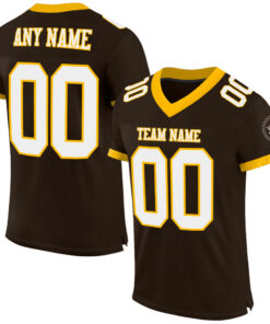 Custom Brown White-Gold Mesh Authentic Football Jersey