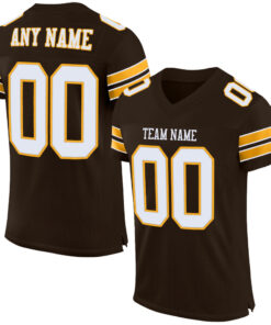 Custom Brown White-Gold Mesh Authentic Football Jersey