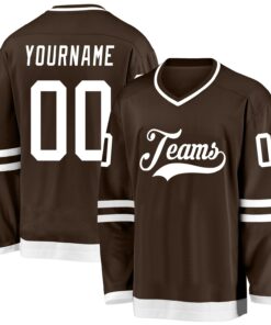Custom Brown White Hockey Jersey