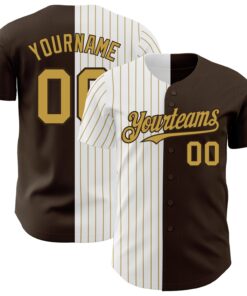 Custom Brown White-Old Gold Pinstripe Authentic Split Fashion Baseball Jersey
