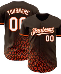Custom Brown White-Orange 3D Pattern Design Leopard Print Fade Fashion Authentic Baseball Jersey