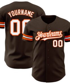 Custom Brown White-Orange Authentic Baseball Jersey