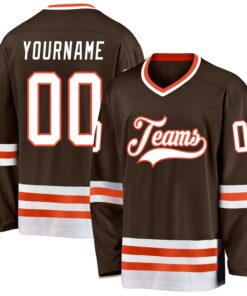 Custom Brown White-Orange Hockey Jersey
