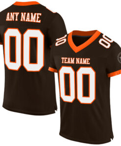Custom Brown White-Orange Mesh Authentic Football Jersey
