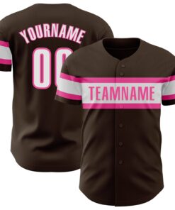Custom Brown White-Pink Authentic Baseball Jersey
