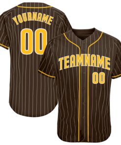 Custom Brown White Pinstripe Gold-White Authentic Baseball Jersey