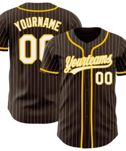 Custom Brown White Pinstripe Yellow Authentic Baseball Jersey