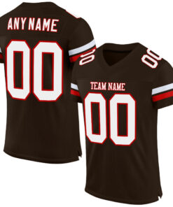 Custom Brown White-Red Mesh Authentic Football Jersey