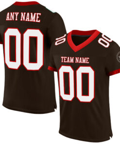 Custom Brown White-Red Mesh Authentic Football Jersey