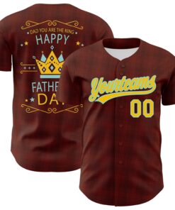 Custom Brown Yellow-Lakes Blue 3D Pattern Design Father's Day King Crown Authentic Baseball Jersey