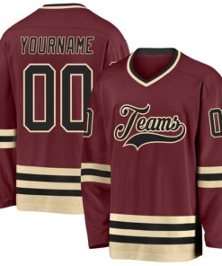 Custom Burgundy Black-Cream Hockey Jersey