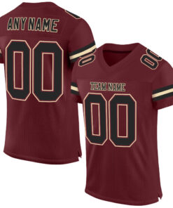 Custom Burgundy Black-Cream Mesh Authentic Football Jersey