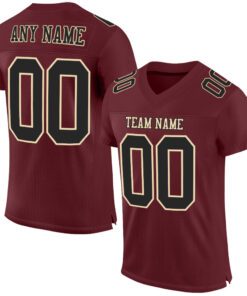Custom Burgundy Black-Cream Mesh Authentic Football Jersey