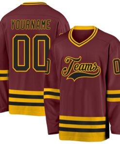 Custom Burgundy Black-Gold Hockey Jersey