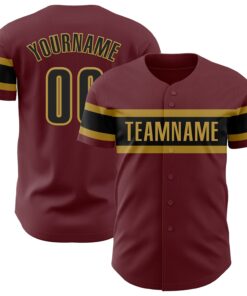 Custom Burgundy Black-Old Gold Authentic Baseball Jersey