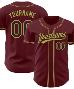 Custom Burgundy Black-Old Gold Authentic Baseball Jersey