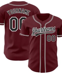Custom Burgundy Black-White Authentic Baseball Jersey