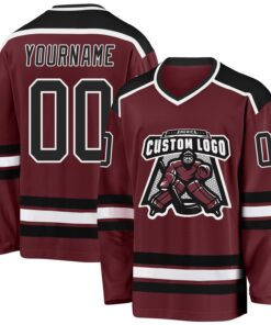 Custom Burgundy Black-White Hockey Jersey