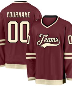 Custom Burgundy Cream-Black Hockey Jersey