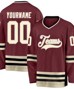 Custom Burgundy Cream-Black Hockey Jersey