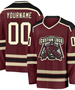 Custom Burgundy Cream-Black Hockey Jersey
