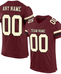 Custom Burgundy Cream-Black Mesh Authentic Football Jersey