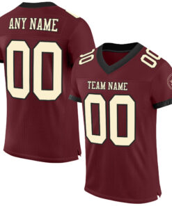 Custom Burgundy Cream-Black Mesh Authentic Football Jersey