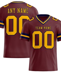 Custom Burgundy Gold-Navy Mesh Authentic Football Jersey