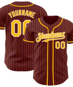 Custom Burgundy Gold Pinstripe White Authentic Baseball Jersey