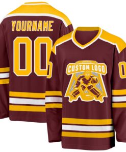Custom Burgundy Gold-White Hockey Jersey