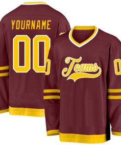 Custom Burgundy Gold-White Hockey Jersey