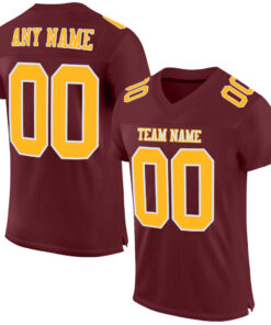 Custom Burgundy Gold-White Mesh Authentic Football Jersey