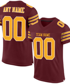 Custom Burgundy Gold-White Mesh Authentic Football Jersey