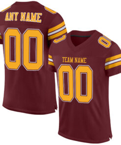 Custom Burgundy Gold-White Mesh Authentic Football Jersey