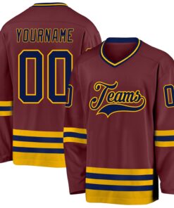 Custom Burgundy Navy-Gold Hockey Jersey